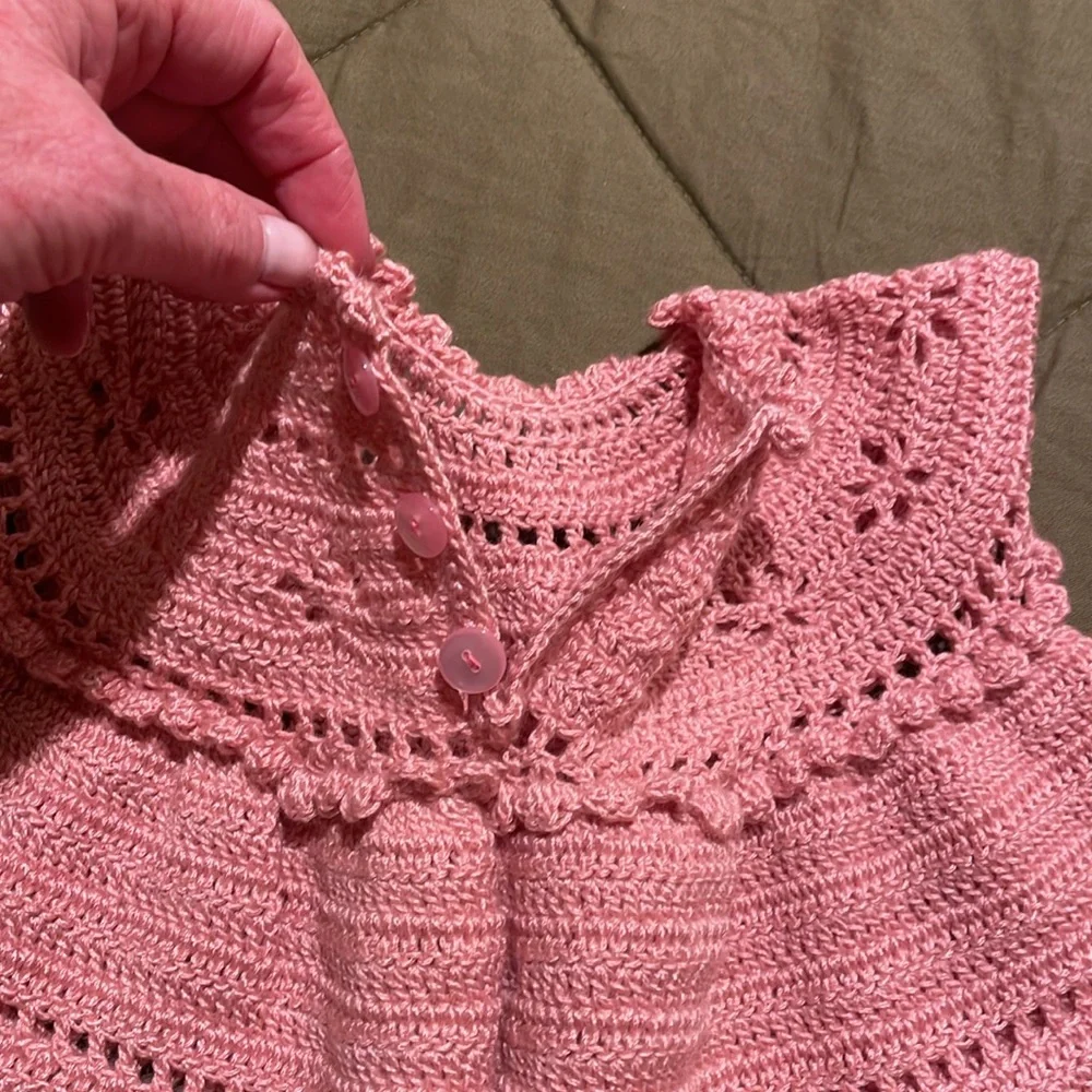 Handmade pink vintage knit baby dress o/s - Picture 13 of 13